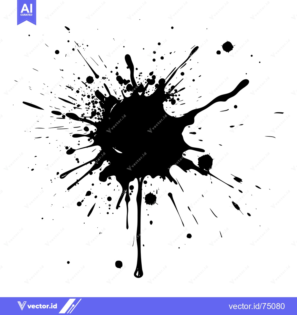 Premium Vector of Black Ink Splotch with Dripping Trails and Scattered Drops