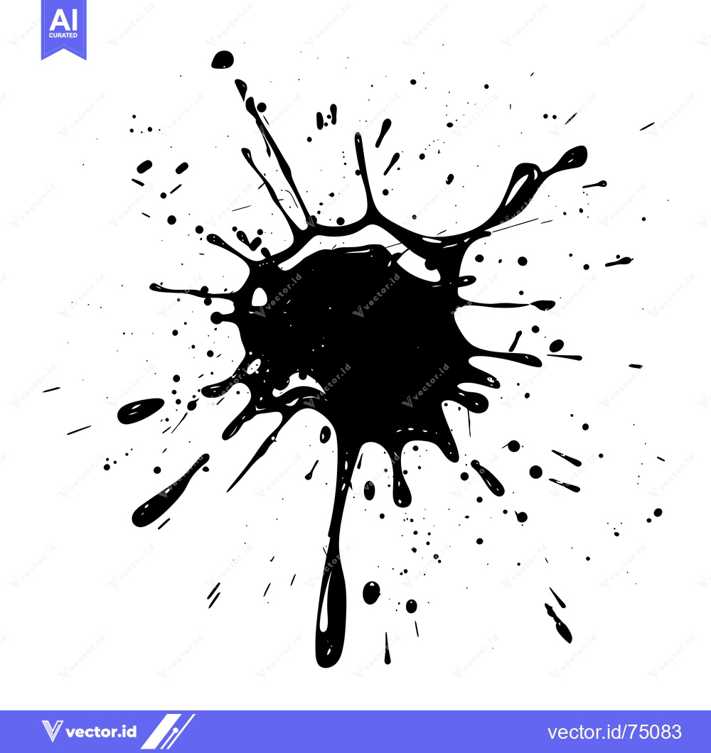 Premium Vector dari Black Ink Splotch with Fine Splashes and Droplets