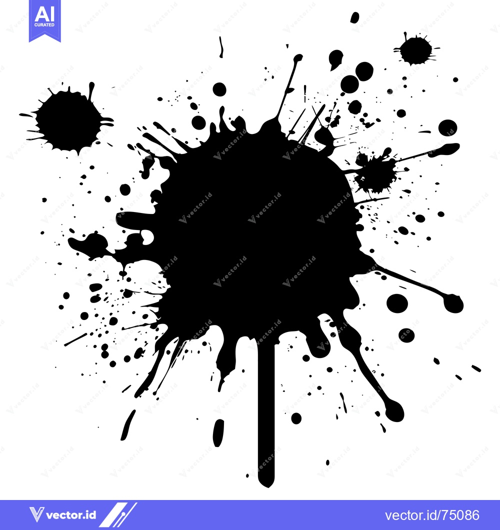 Premium Vector dari A large black ink splatter with smaller droplets surrounding it