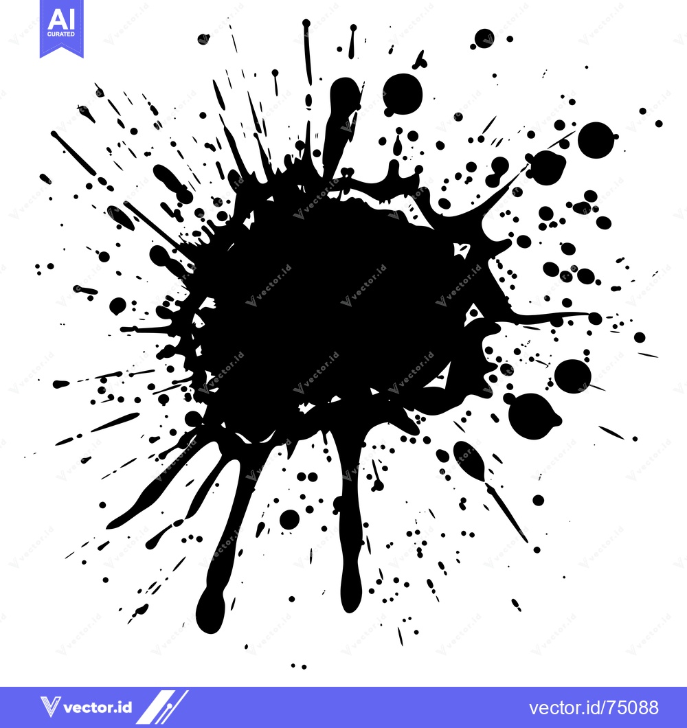 Premium Vector dari Black Ink Splotch with Scattered Droplets on a White Background