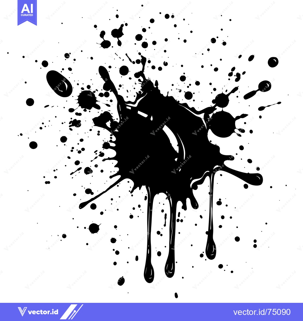 Premium Vector dari Black Ink Splotch with Dripping Drops on a White Background