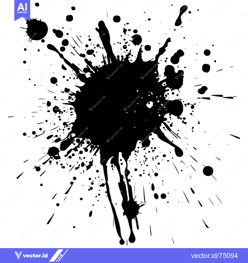 Premium Vector dari Black Ink Splatter with Irregular Shapes and Droplets