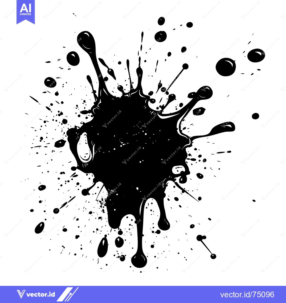 Premium Vector of A Black Ink Splatter with Drops and Splashes on a White Background