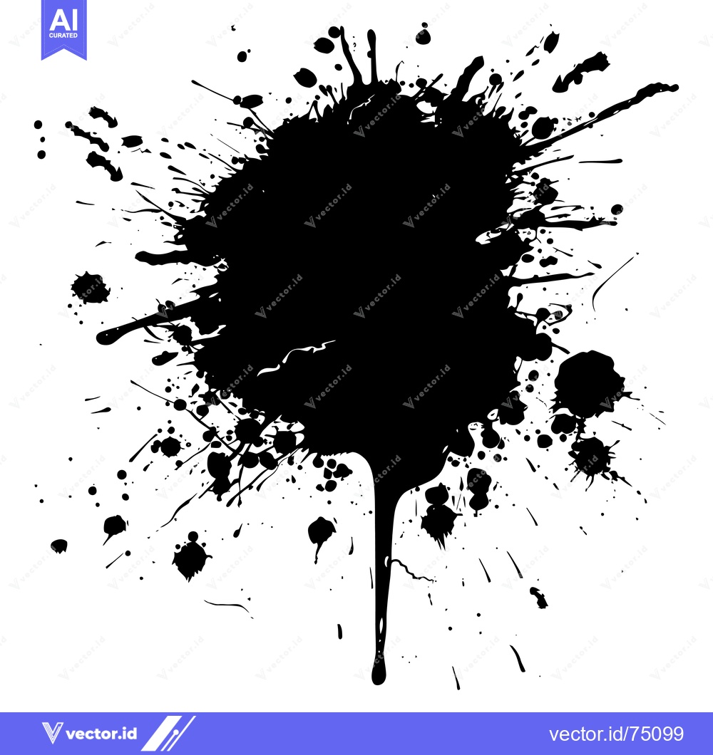 Premium Vector of Black Ink Splashes and Drips on White Background