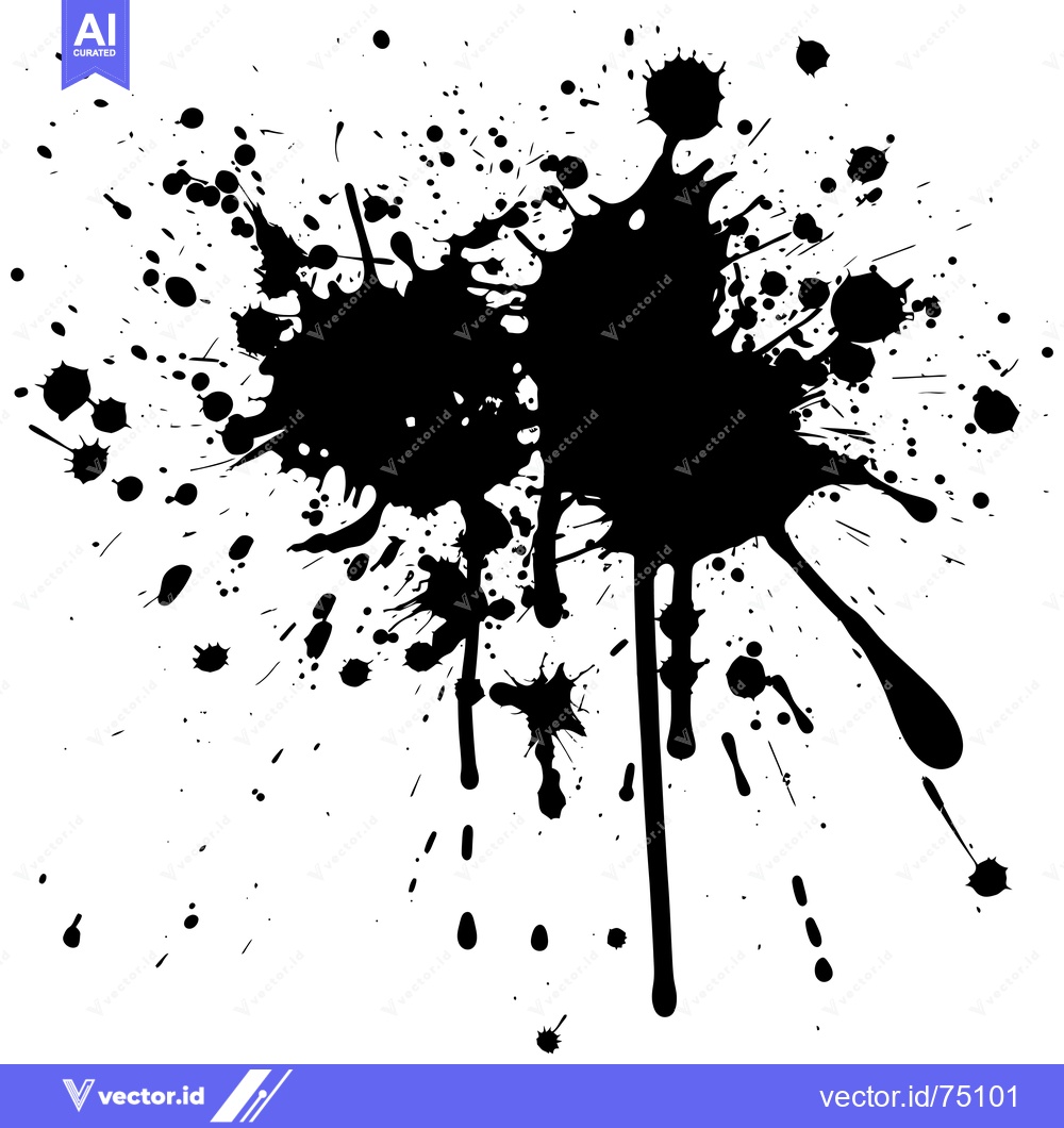 Premium Vector dari Black Ink Splatter with Drops and Drips