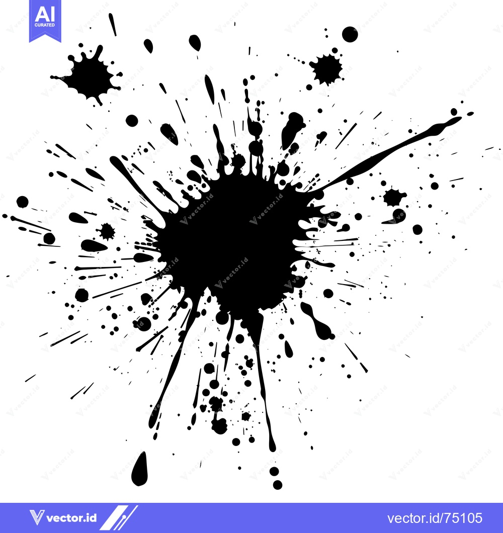 Premium Vector dari Black Ink Splatter with Droplets and Lines