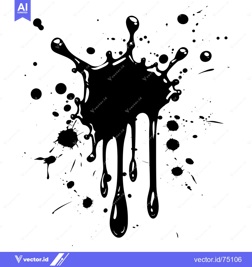 Premium Vector dari Black Ink Splashes and Drips on White Background