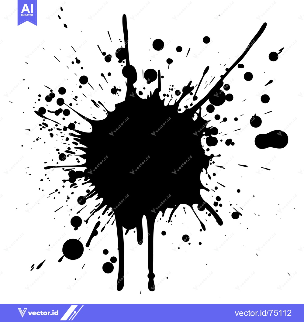 Premium Vector dari Black Ink Splotch with Droplets and Drips on a White Background