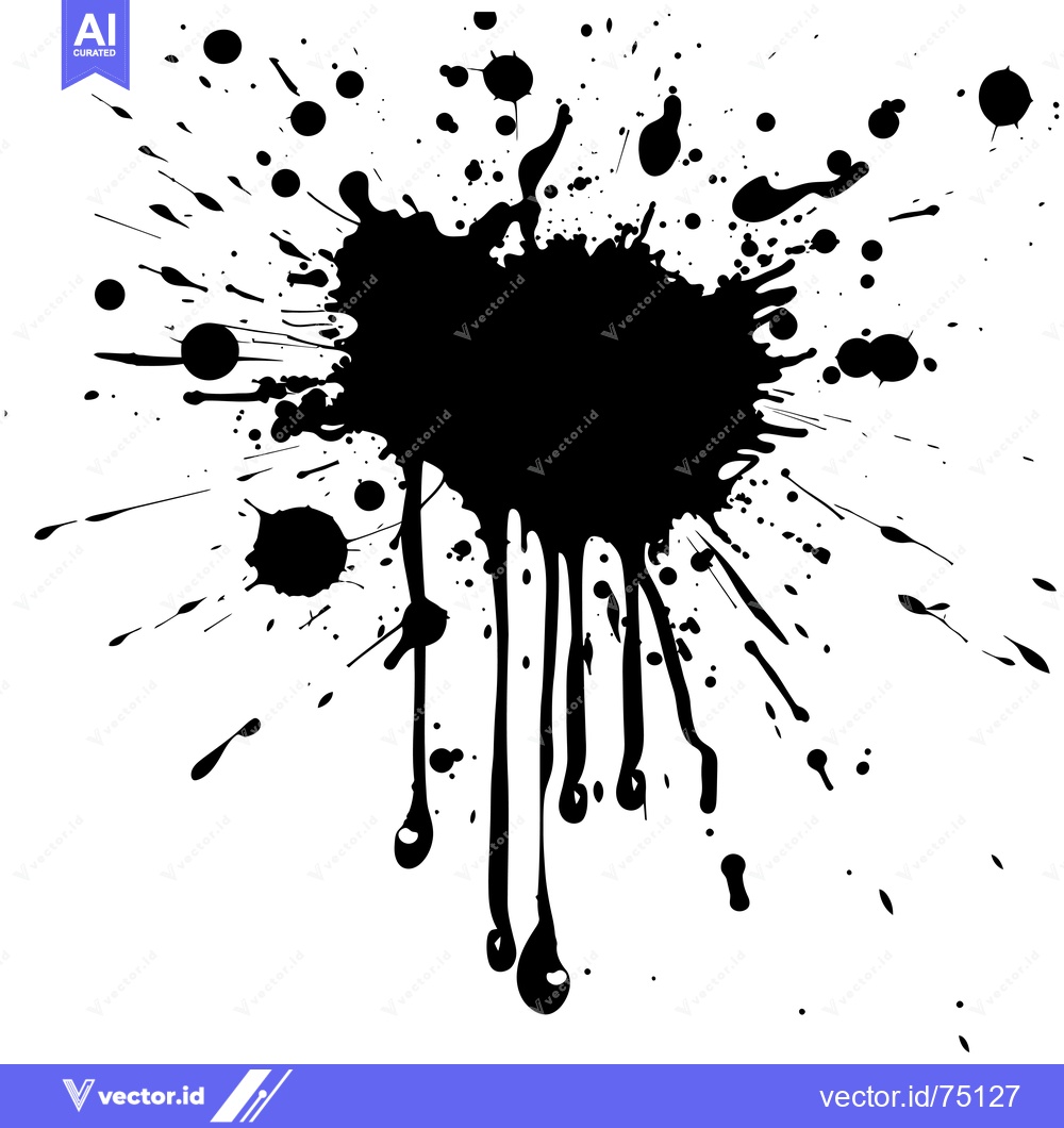 Premium Vector dari Black Ink Splotch with Drips and Scattered Spots