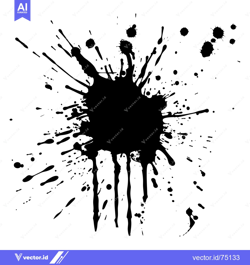 Premium Vector dari A Black Ink Blot Splashes and Drips on a White Background