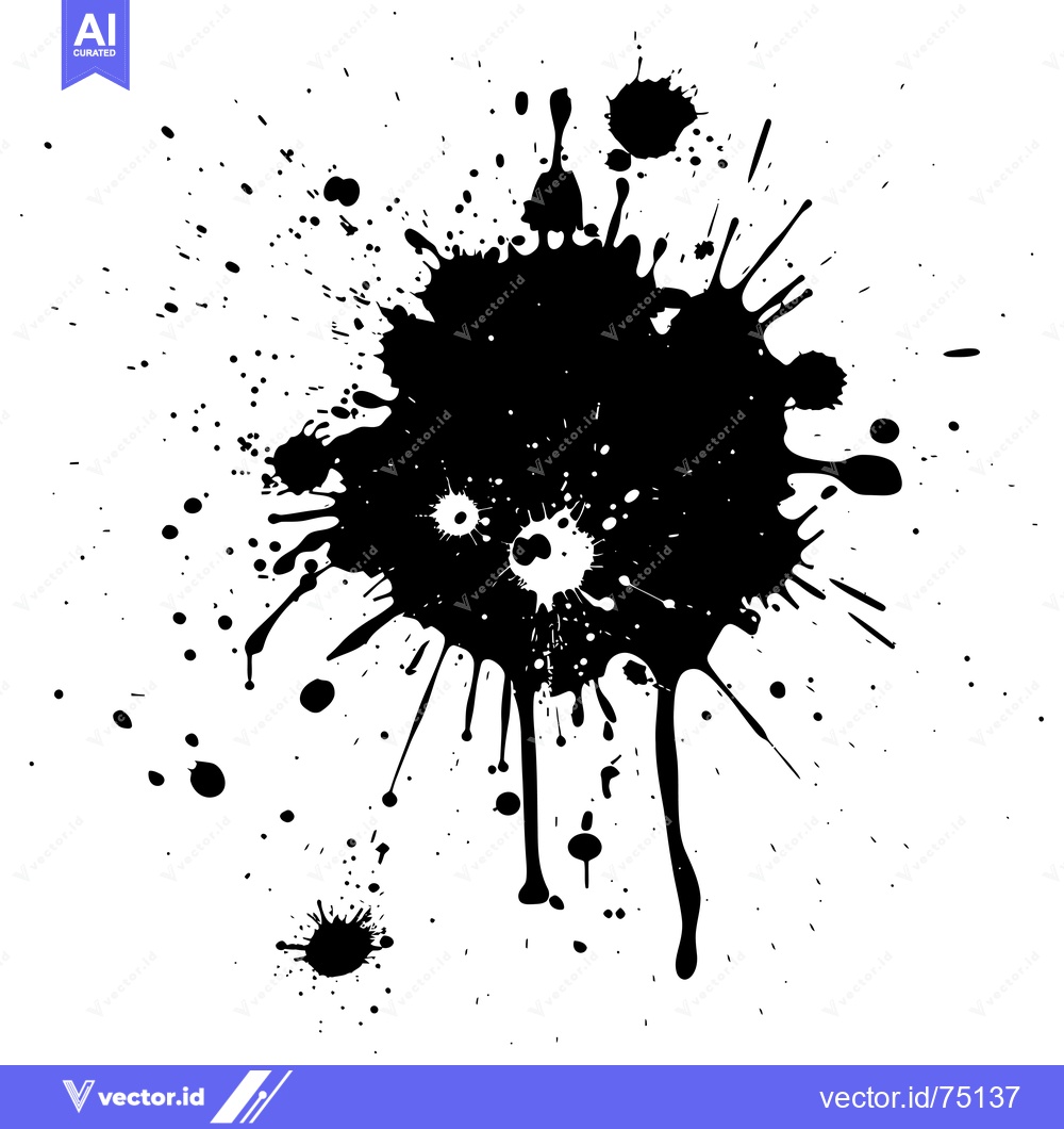 Premium Vector dari Black Ink Splatter with Drips and Small Dots on White Background