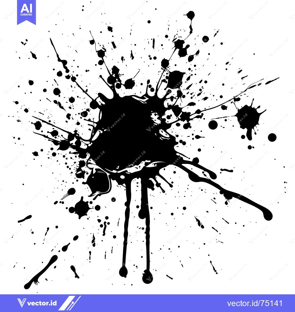 Premium Vector of Black Ink Splatter with Drips on White Background