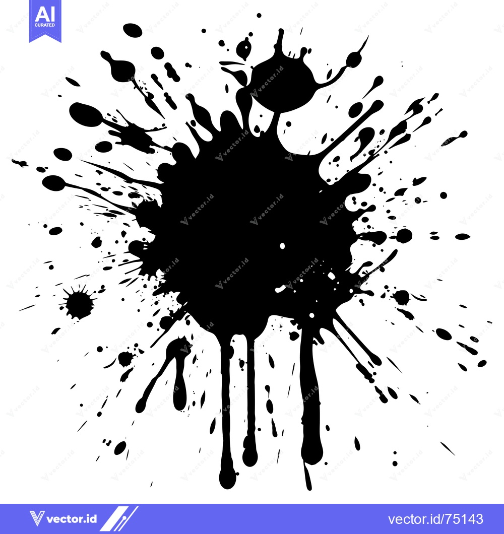 Premium Vector dari A Large Black Ink Splotch With Drips and Smaller Splashes