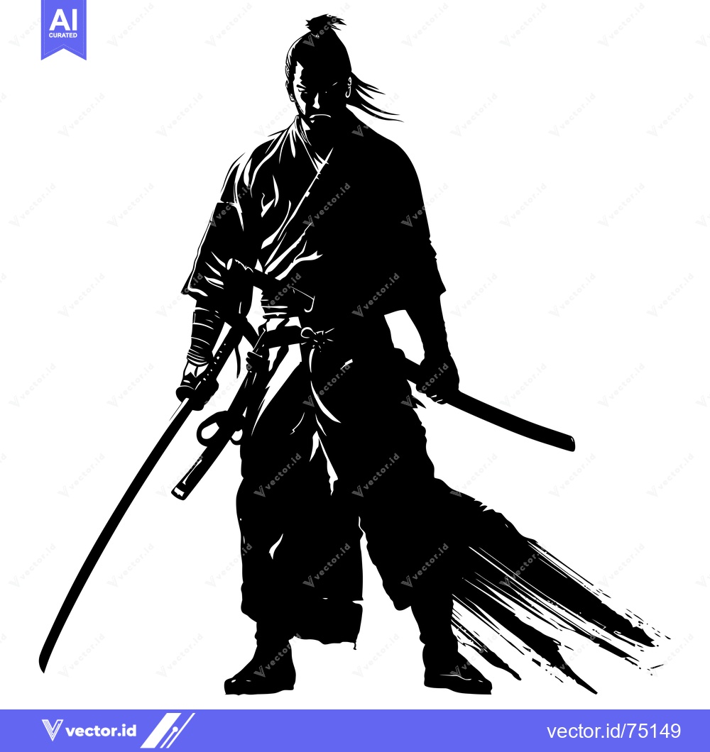 Premium Vector dari Silhouette of a Samurai Warrior Holding Two Swords