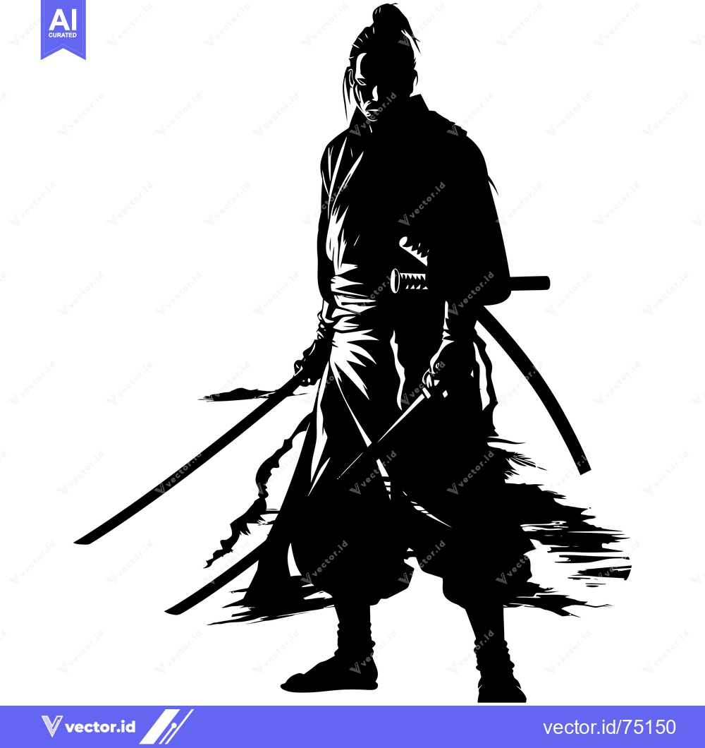 Premium Vector of Silhouette of a Japanese Samurai Warrior with Two Swords