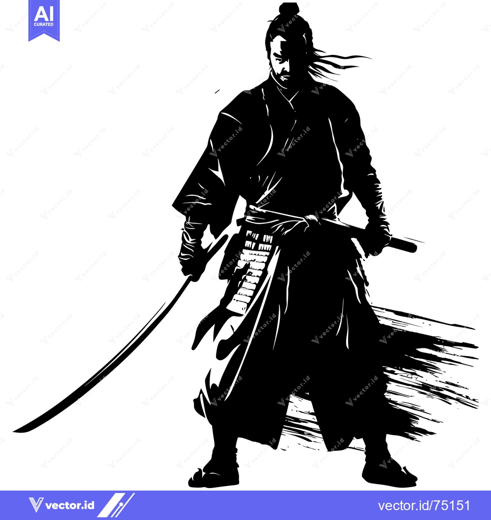 Premium Vector dari A Silhouetted Samurai Warrior Holding a Katana Sword