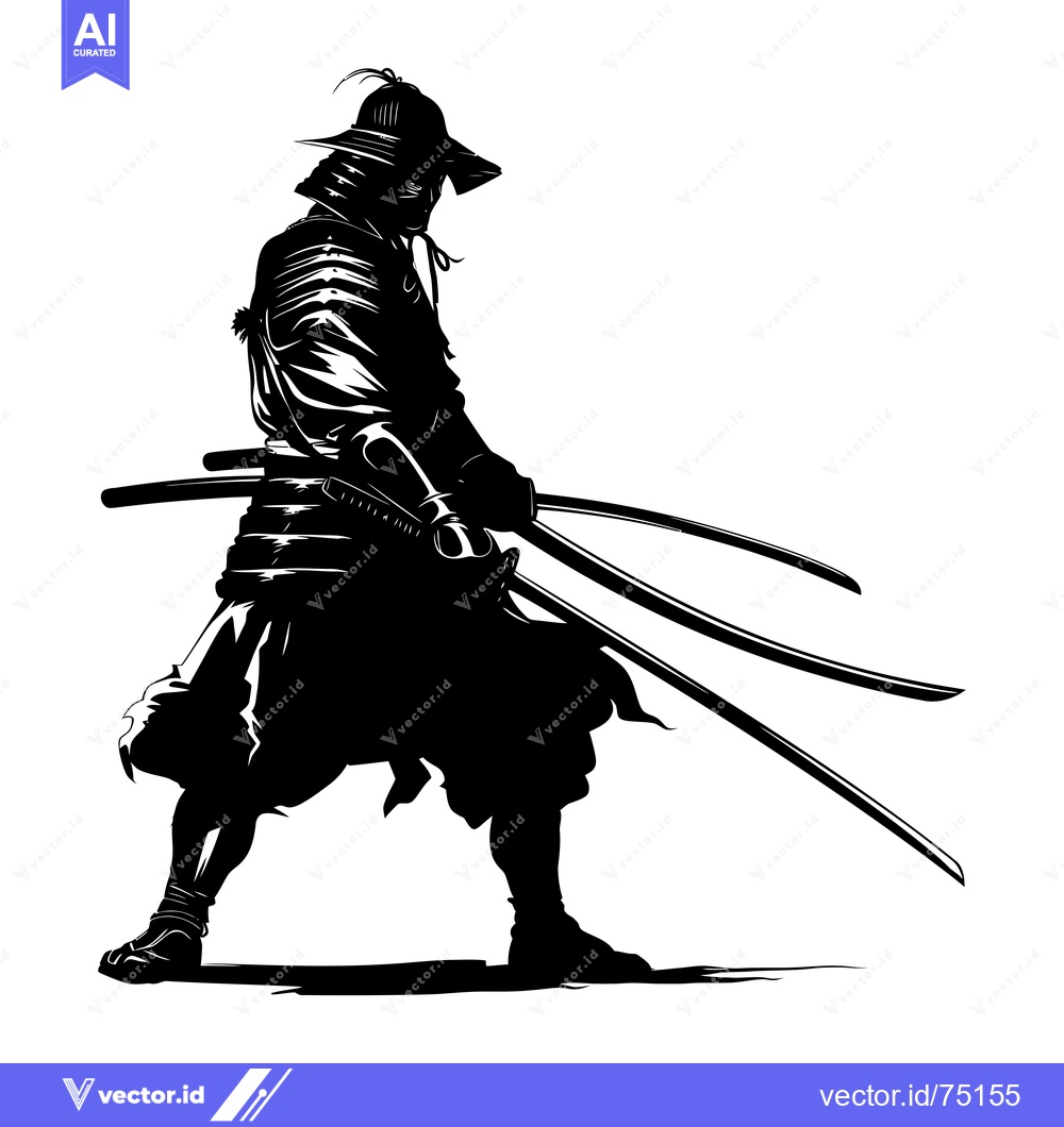 Premium Vector dari Silhouette of a Japanese Samurai Warrior Holding Two Swords