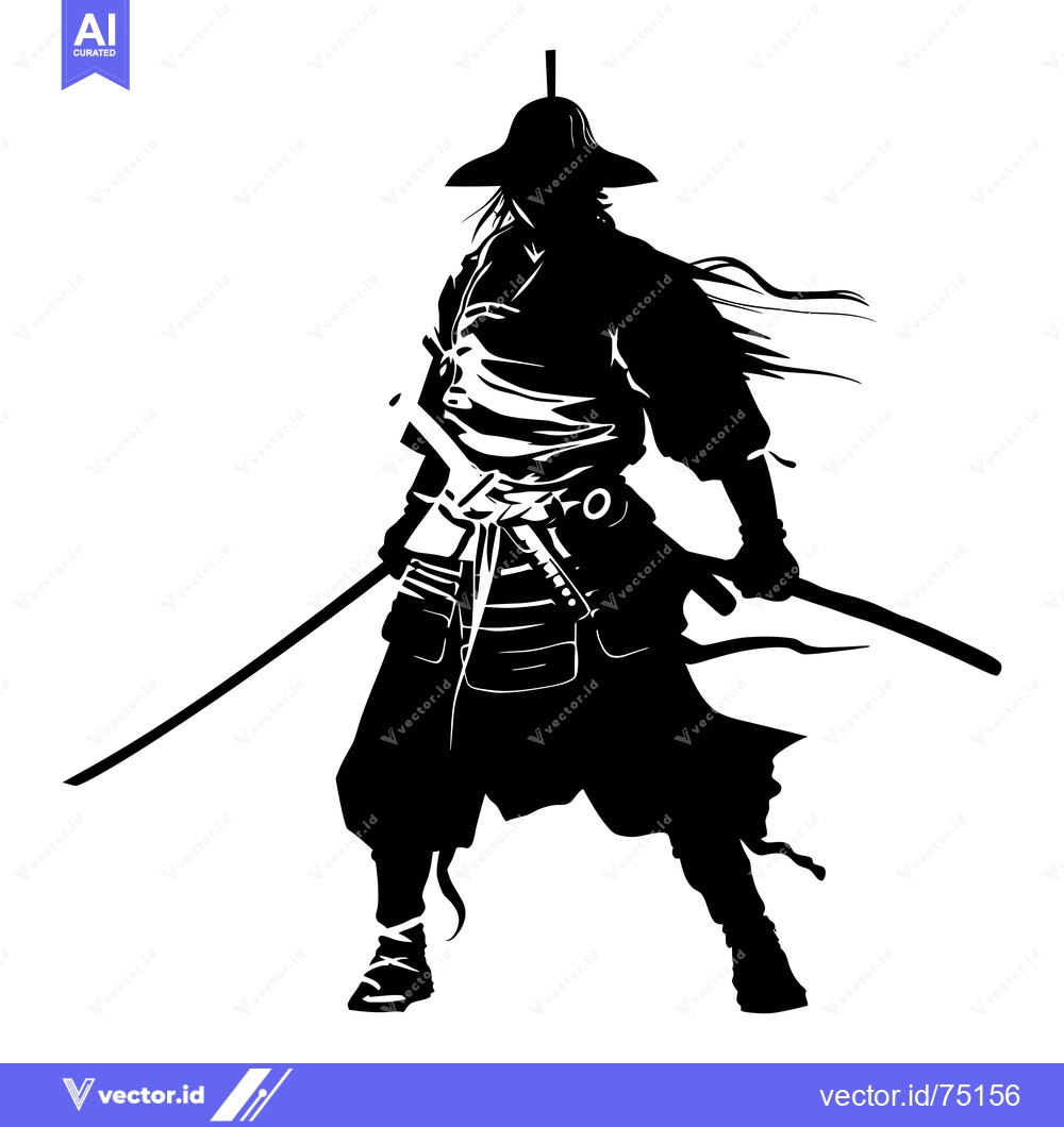 Premium Vector of Silhouette of a Samurai Warrior Holding a Katana