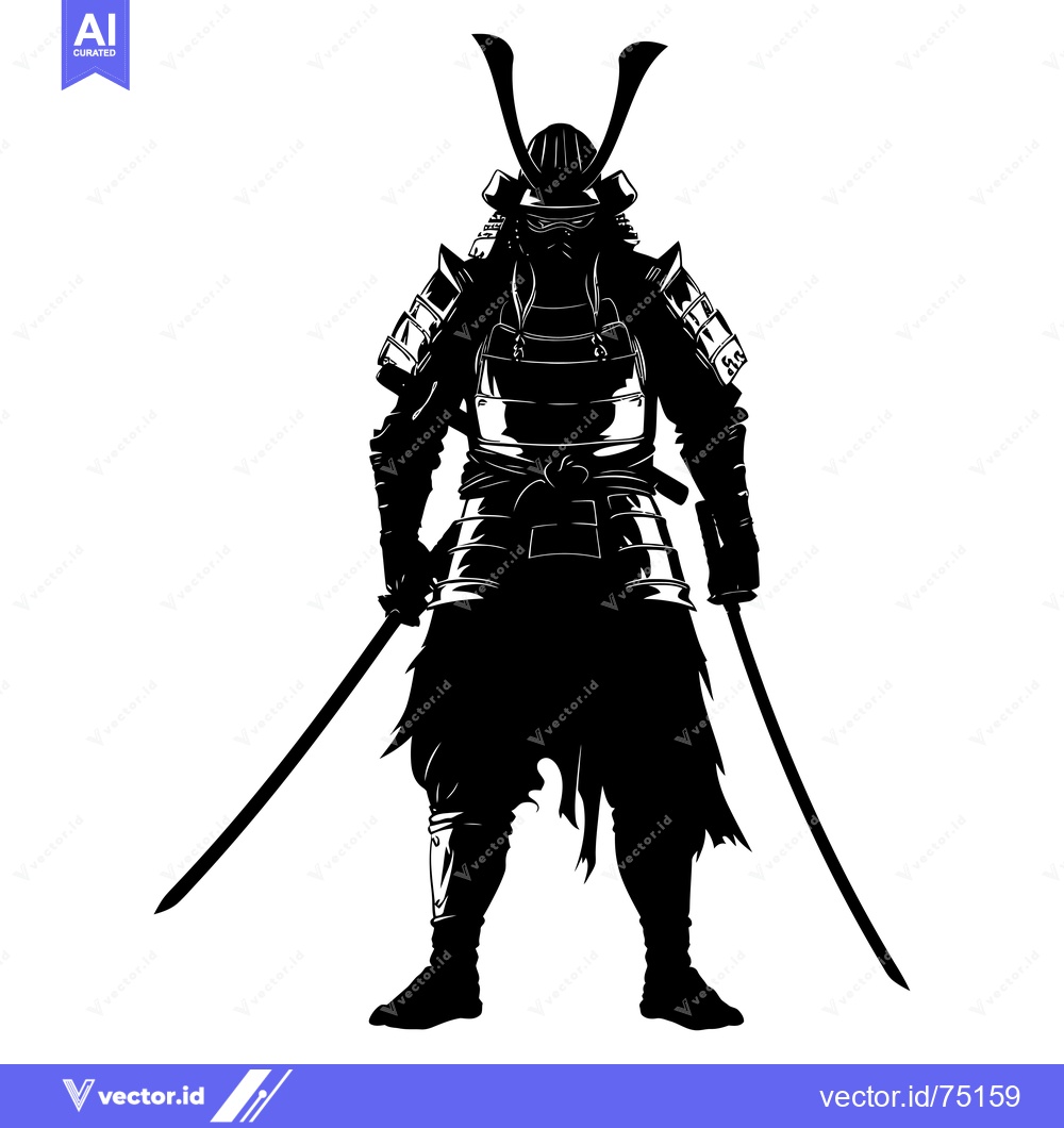 Premium Vector of Silhouette of a Samurai Warrior in Full Armor Holding Two Swords