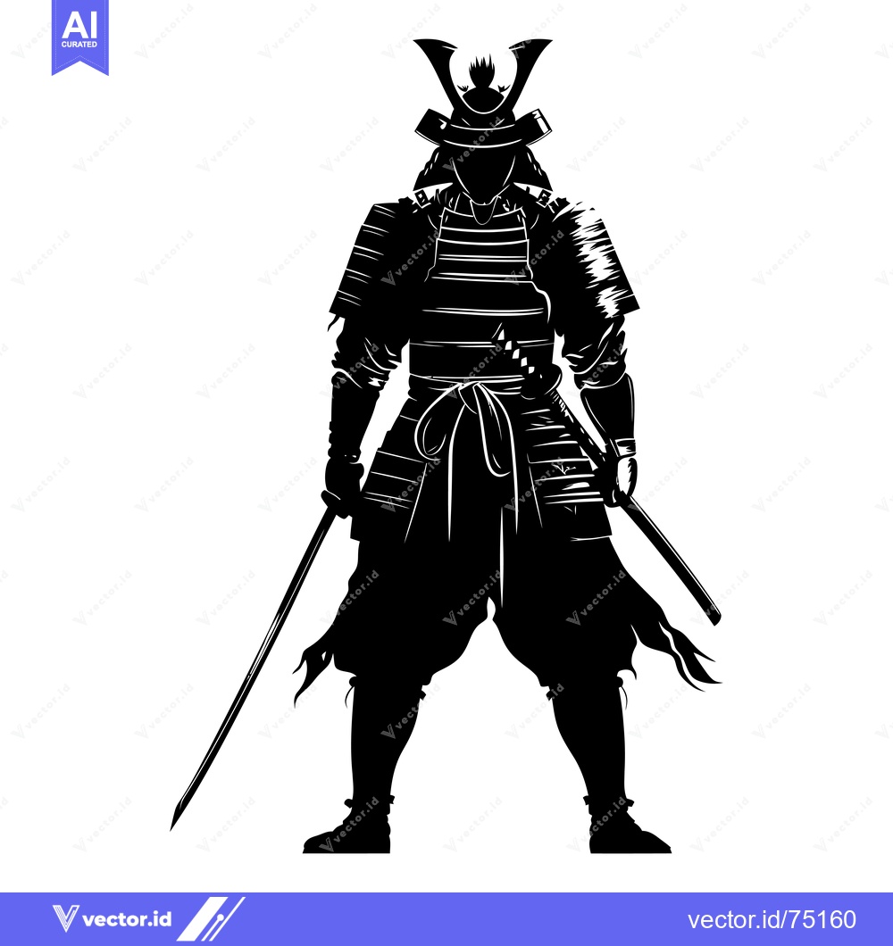Premium Vector dari Silhouette of a Samurai Warrior in Full Armor with Swords