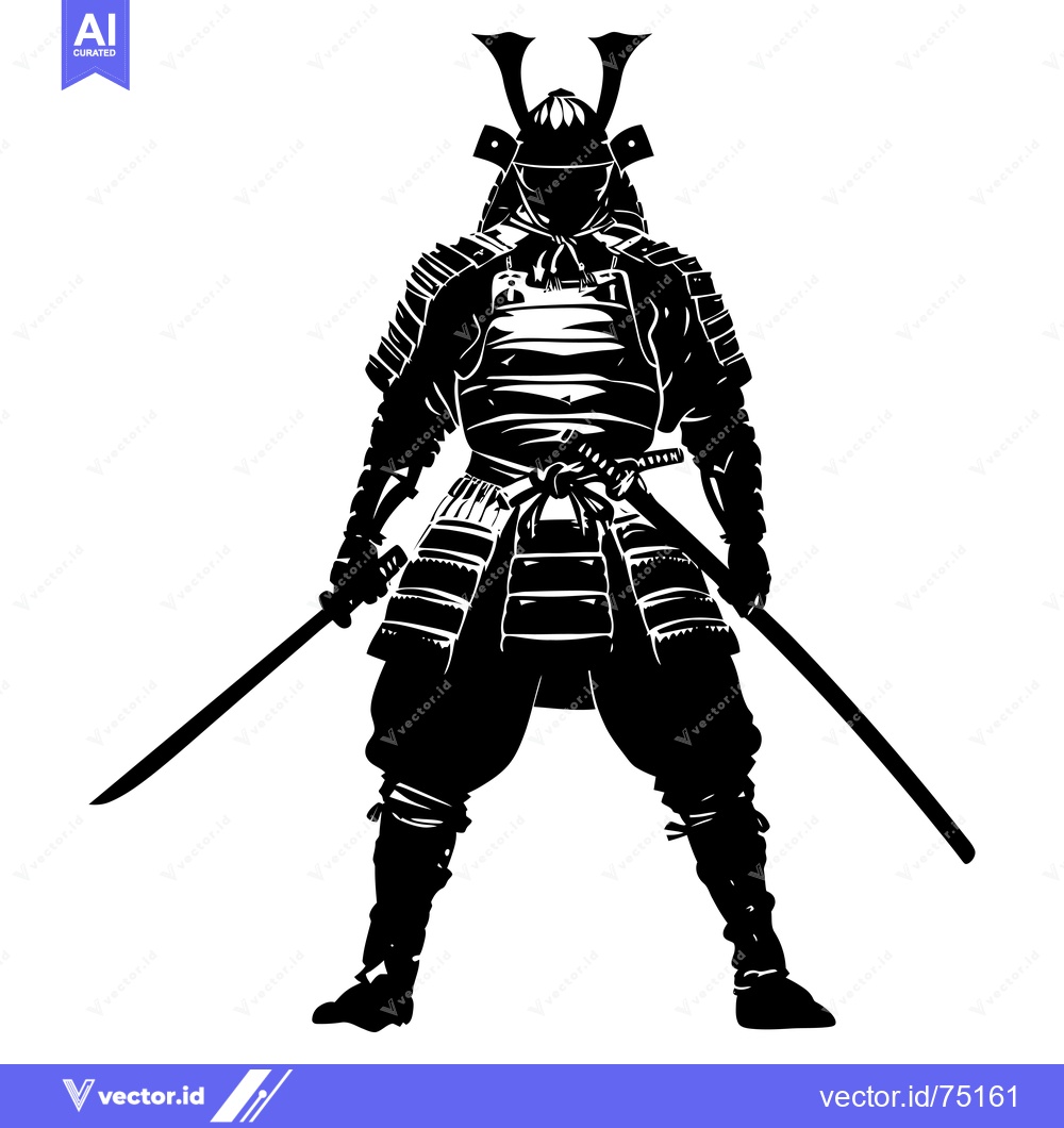 Premium Vector of Silhouette of a Samurai Warrior with Two Swords