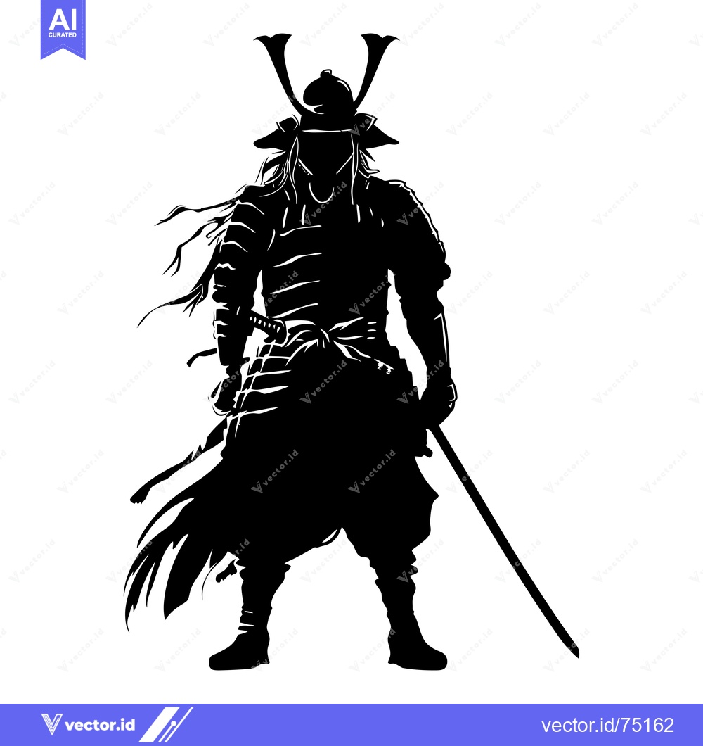 Premium Vector of Silhouette of a Japanese Samurai Warrior with a Sword