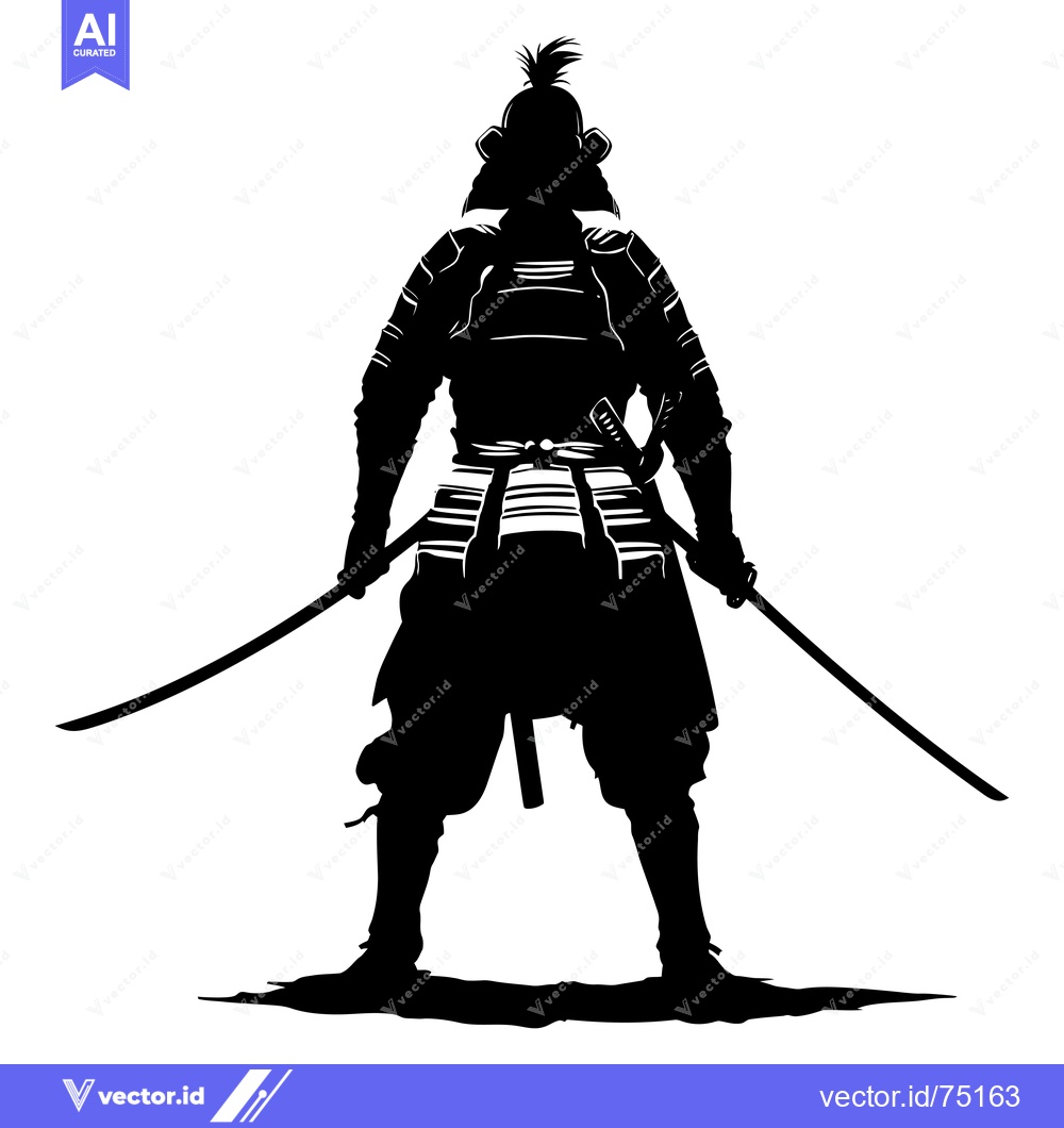 Premium Vector dari Silhouette of a Samurai Warrior Holding Two Swords