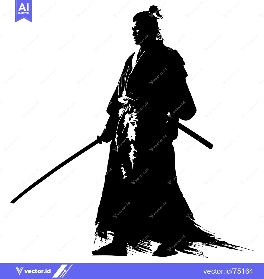 Premium Vector of Silhouette of a Samurai Warrior with a Sword