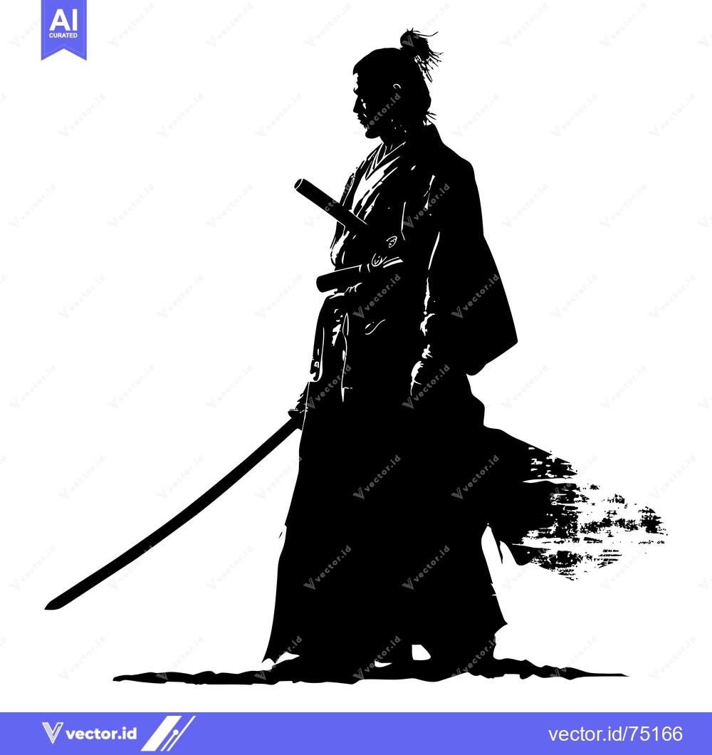 Premium Vector of Silhouette of a Samurai Warrior Holding a Katana Sword