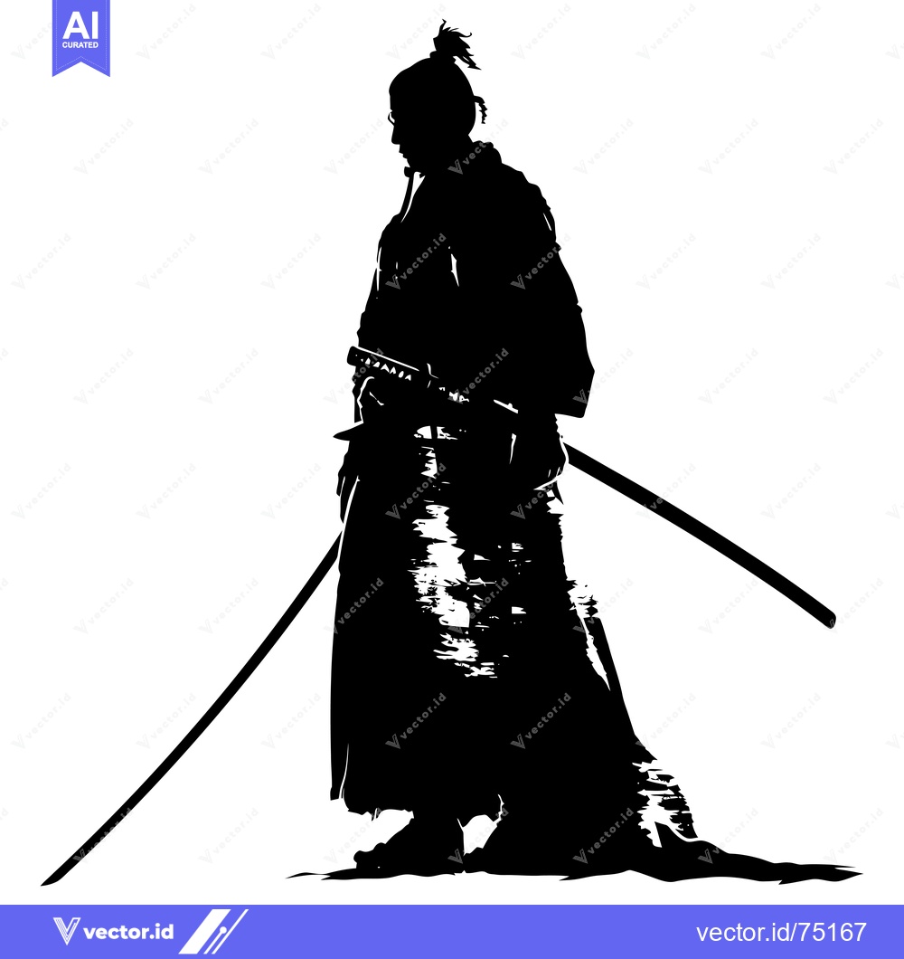 Premium Vector of Silhouette of a Samurai Warrior Holding a Sword