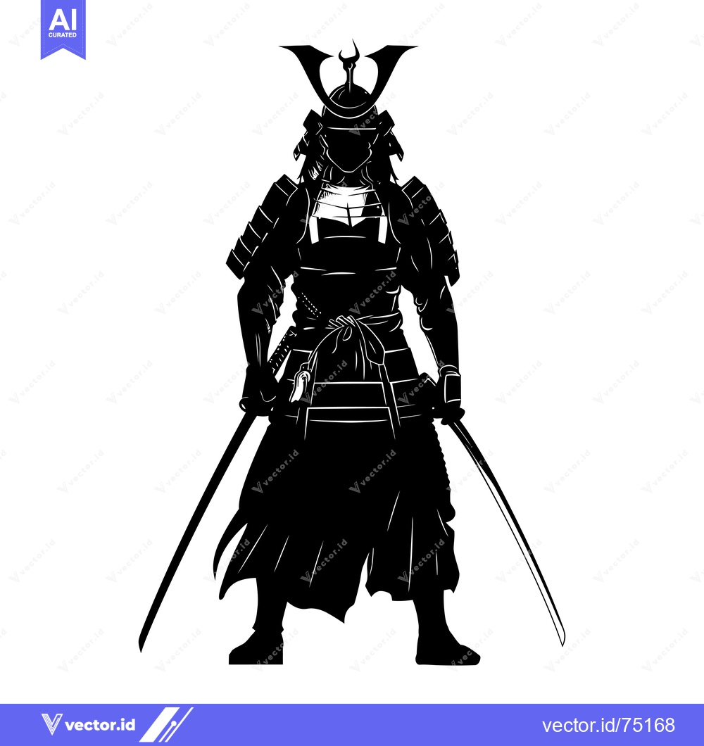 Premium Vector dari Silhouette of a Samurai Warrior in Full Armor Holding Two Swords