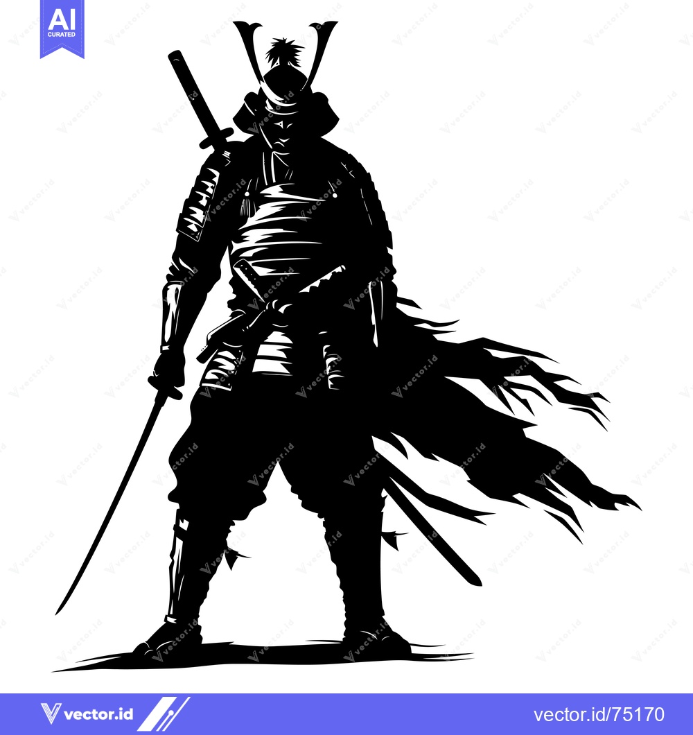 Premium Vector of Silhouette of a Samurai Warrior with Two Swords