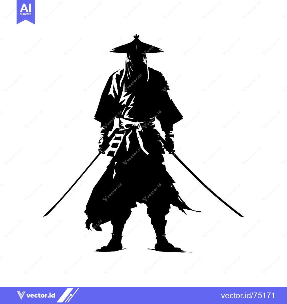 Premium Vector of Silhouetted Samurai Warrior with Swords Drawn