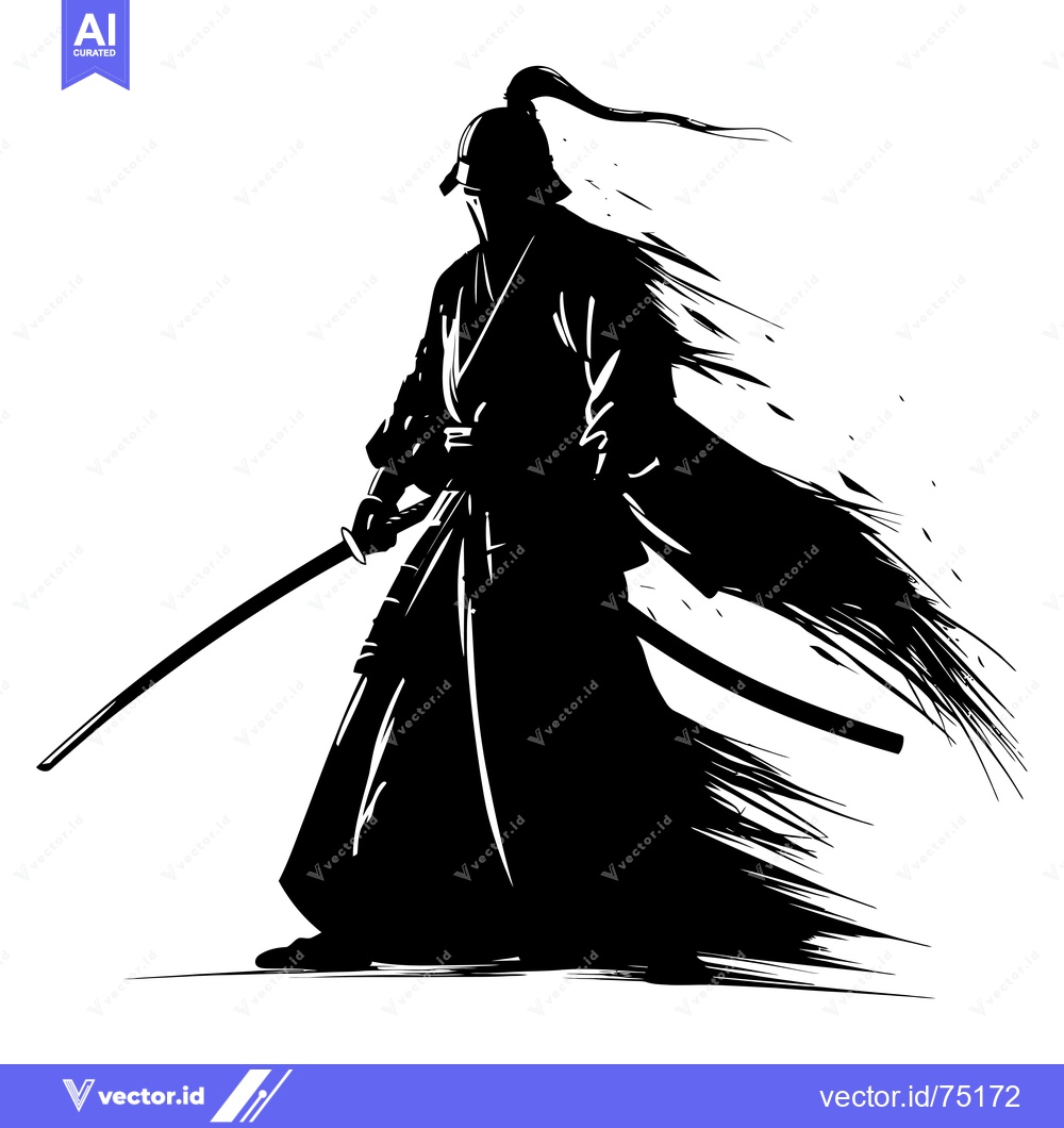 Premium Vector of Silhouette of a Samurai Warrior with a Katana Sword