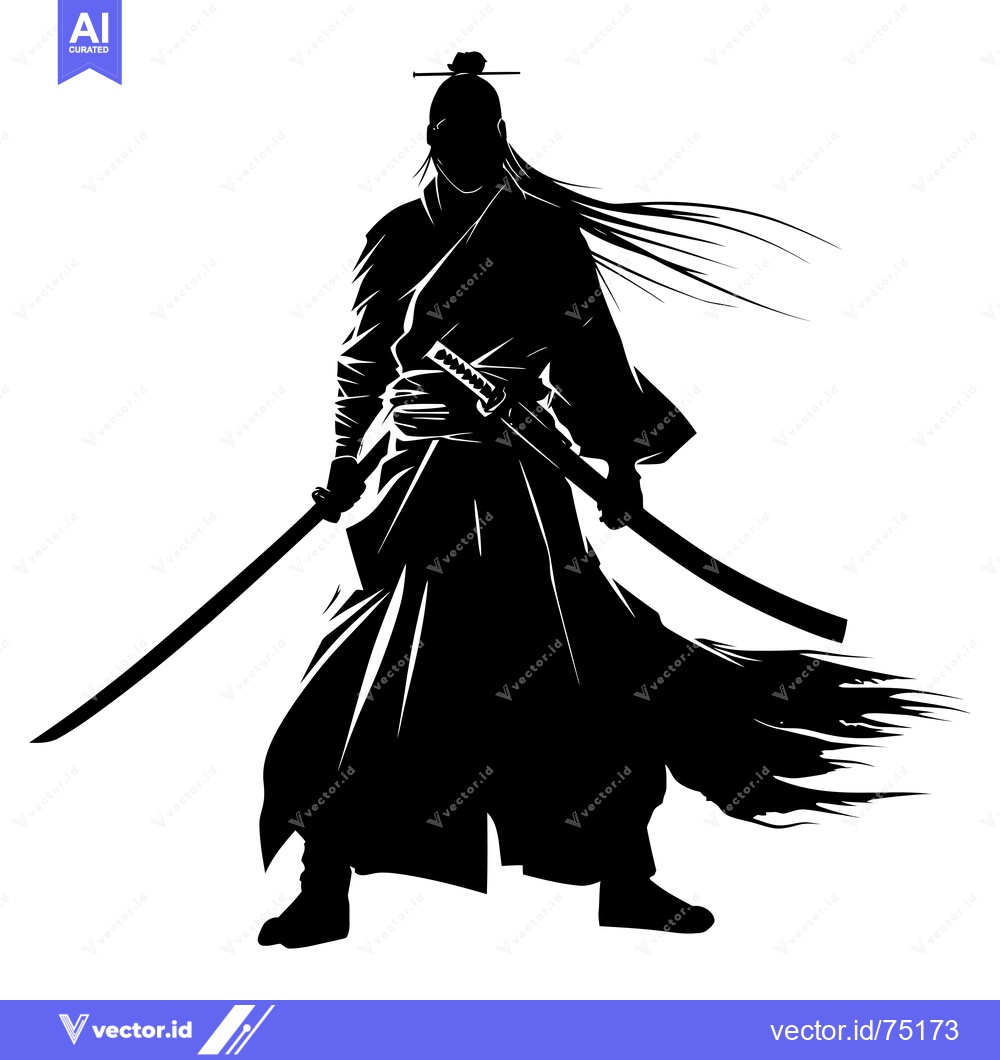 Premium Vector of Silhouette of a Samurai Warrior Holding a Katana Sword