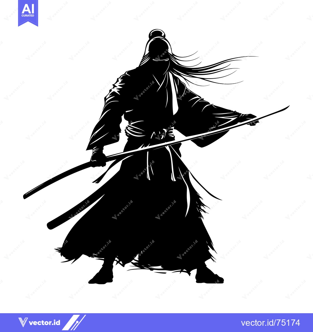 Premium Vector of Silhouette of a Japanese Samurai Warrior with a Katana