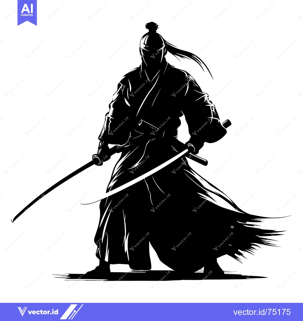 Premium Vector dari Silhouette of a Samurai Warrior with Two Swords Drawn