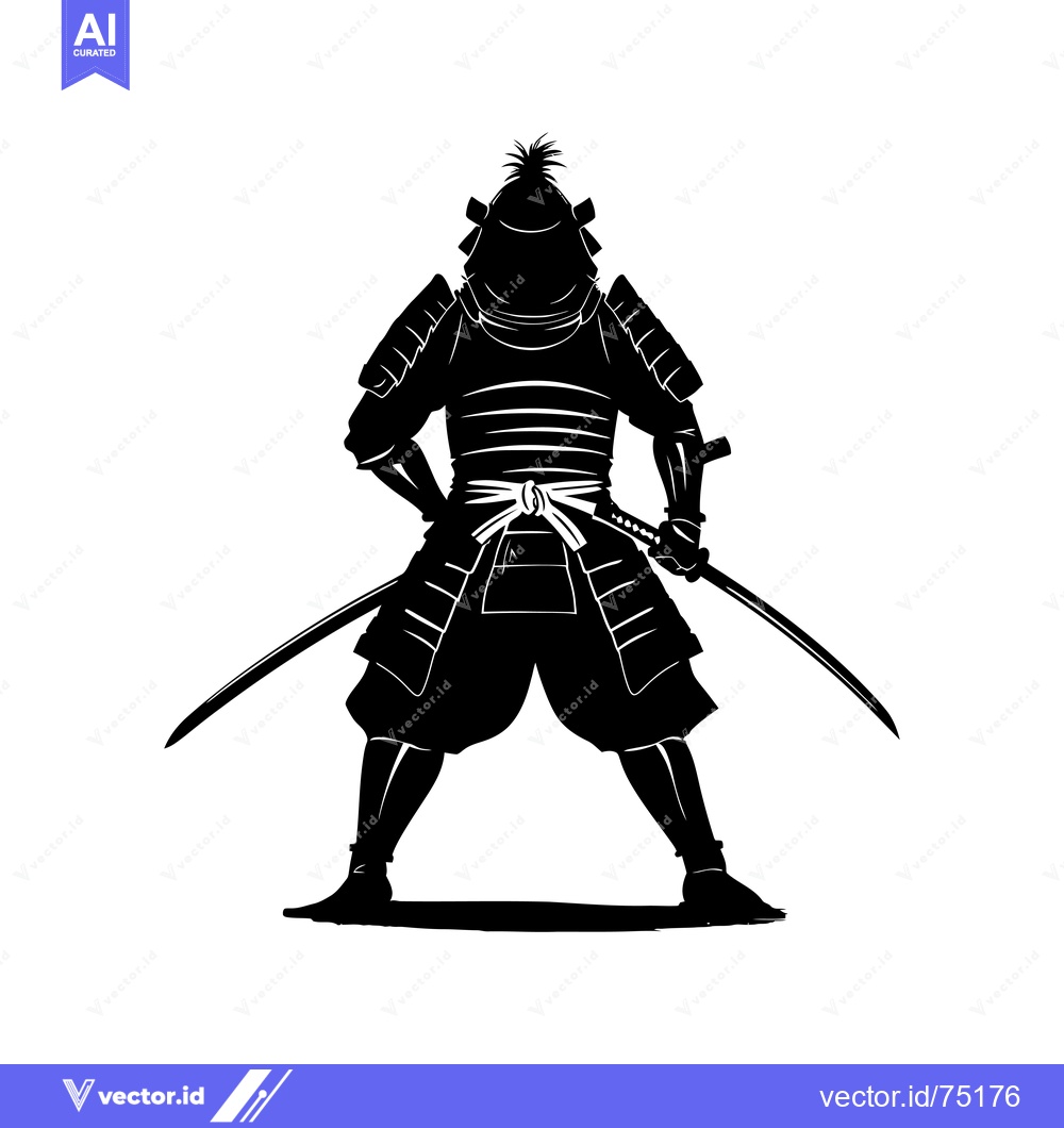 Premium Vector of Silhouette of a Japanese Samurai Warrior in Full Armor Holding a Katan