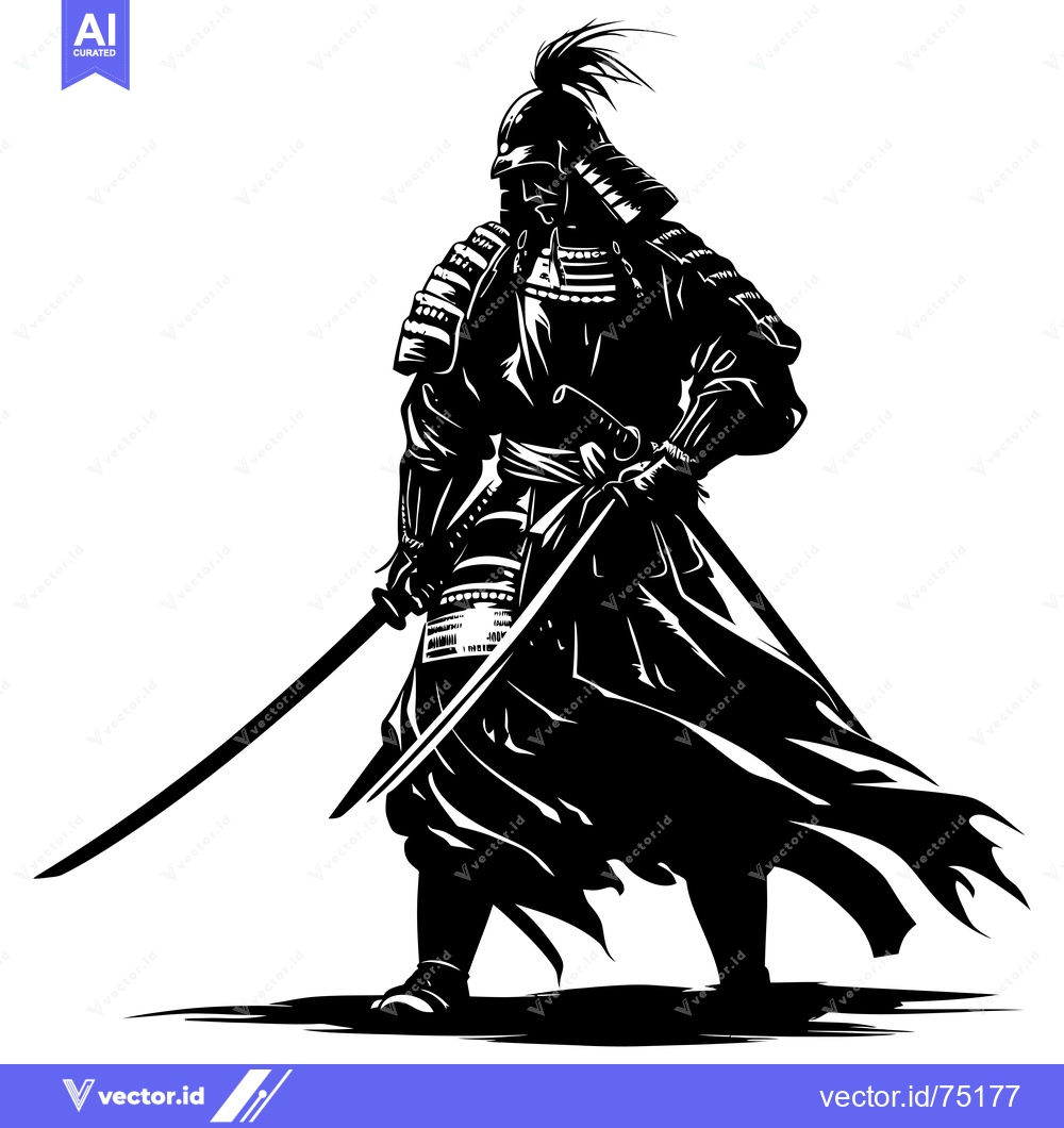 Premium Vector dari Silhouette of a Samurai Warrior Holding a Sword