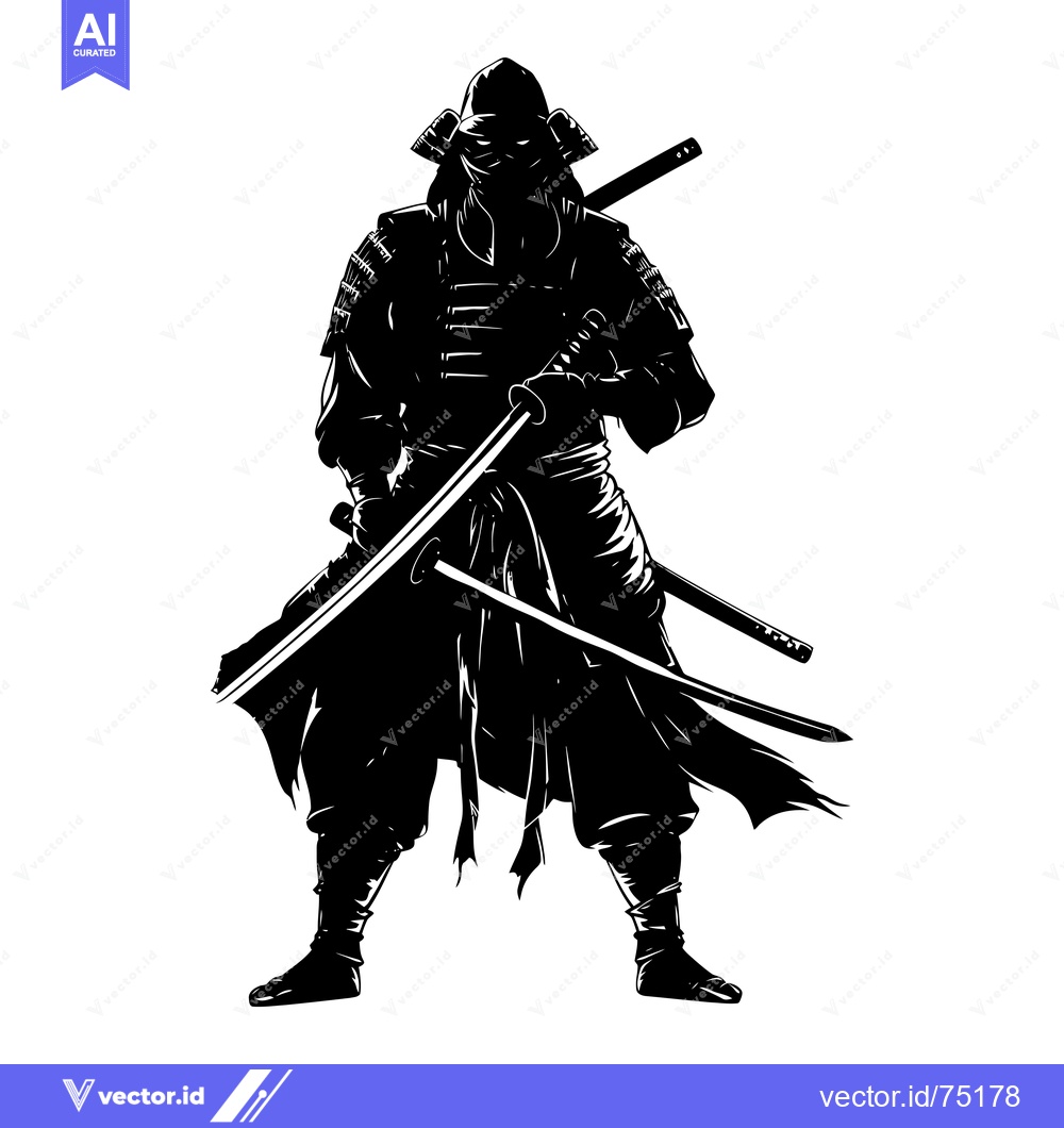 Premium Vector dari Black and White Silhouette of a Samurai Warrior Holding a Katana
