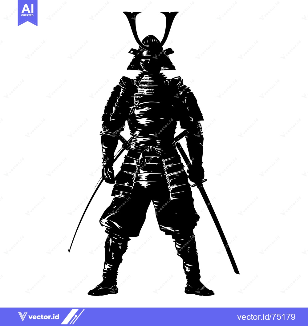 Premium Vector of Silhouette of a Japanese Samurai Warrior in Full Armor Holding Two Swo