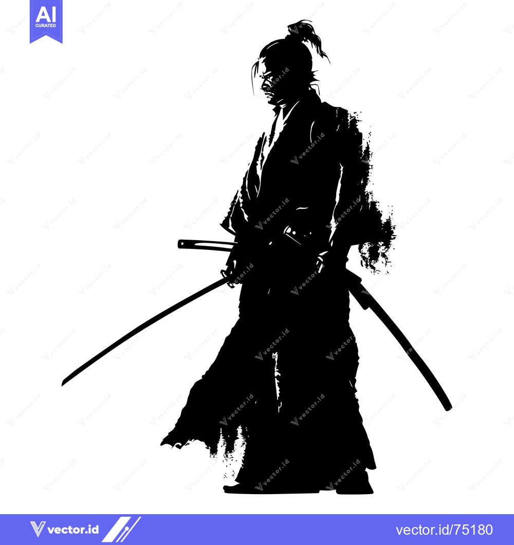 Premium Vector of Silhouette of a Samurai Warrior Holding a Sword