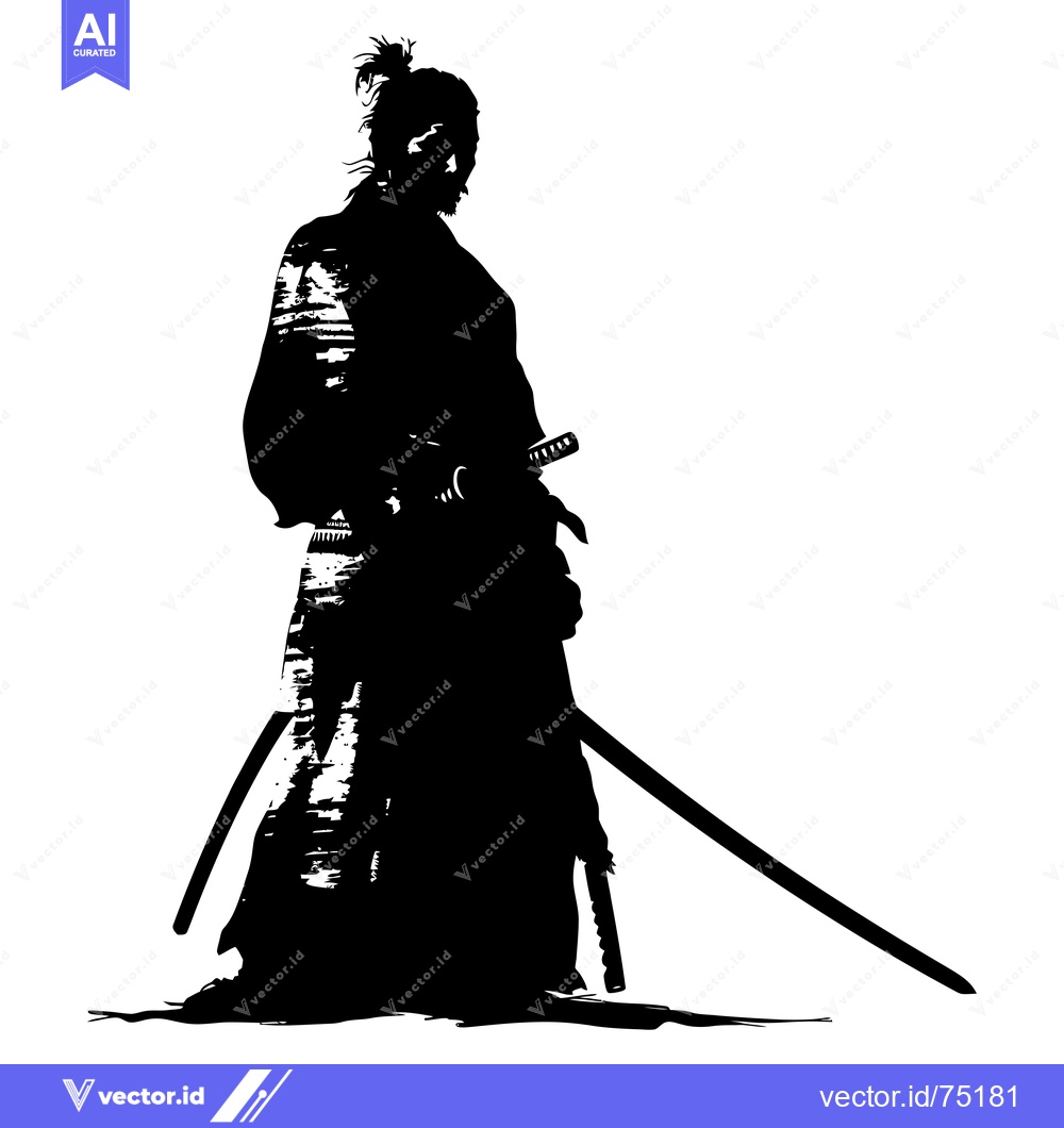 Premium Vector dari Silhouette of a Samurai Warrior Holding a Sword