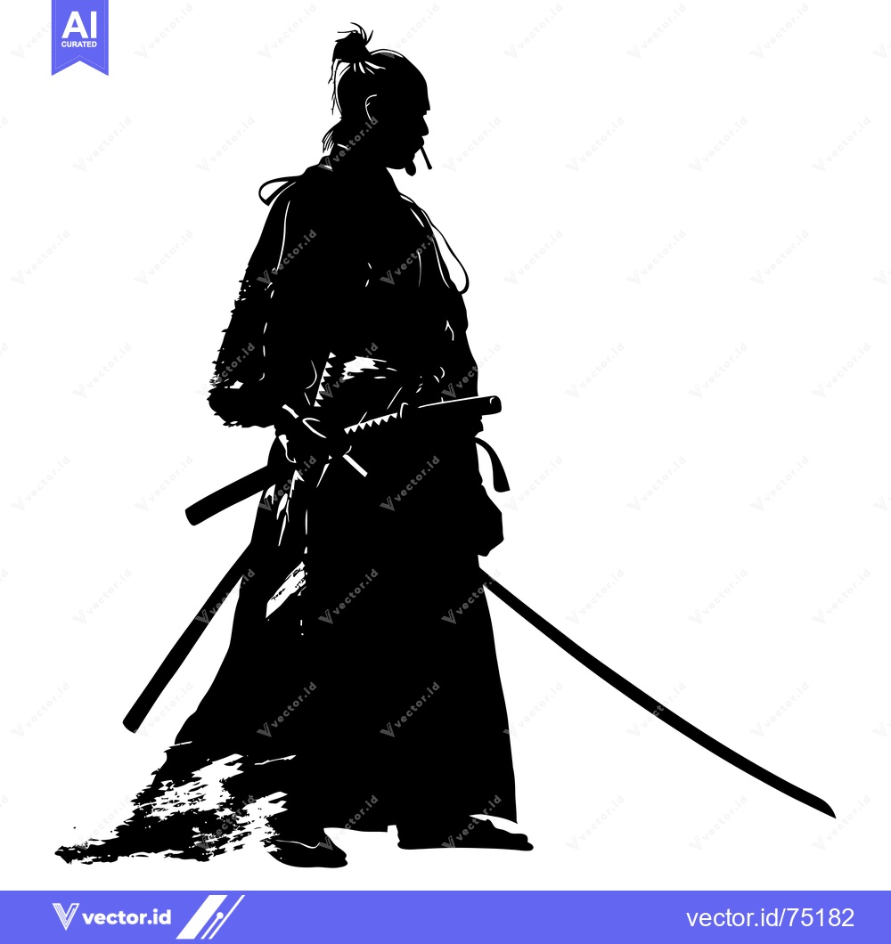 Premium Vector dari Silhouette of a Samurai Warrior Holding a Katana