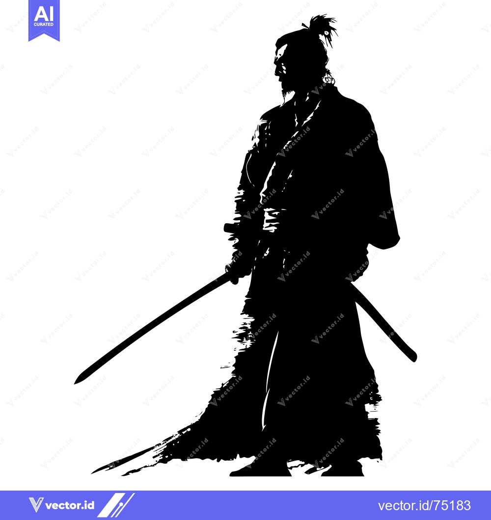 Premium Vector of Black and White Silhouette of a Samurai Warrior Holding a Sword