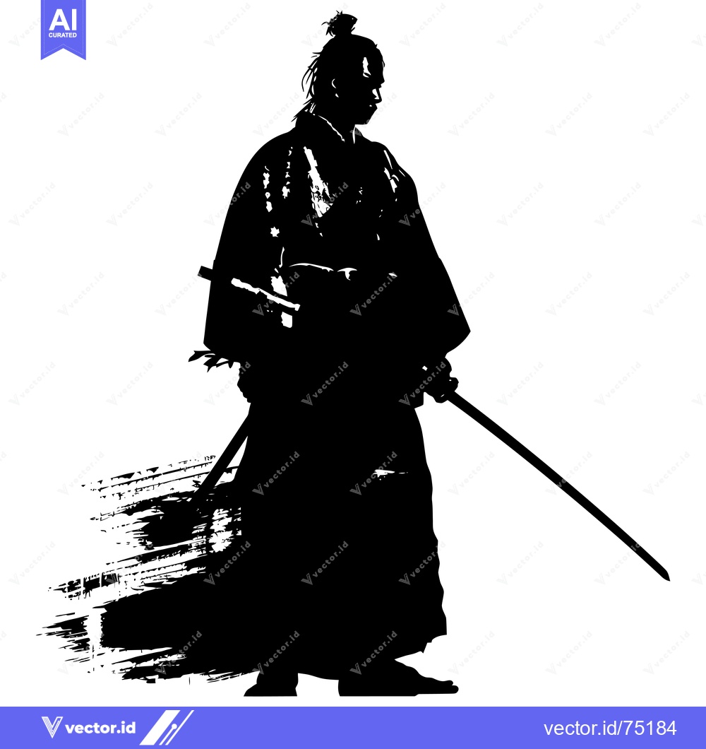 Premium Vector of A Silhouette of a Samurai Warrior Holding a Katana Sword