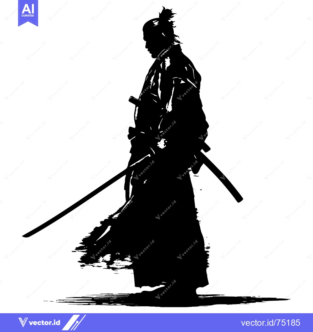 Premium Vector dari Silhouette of a Samurai Warrior Holding a Katana Sword