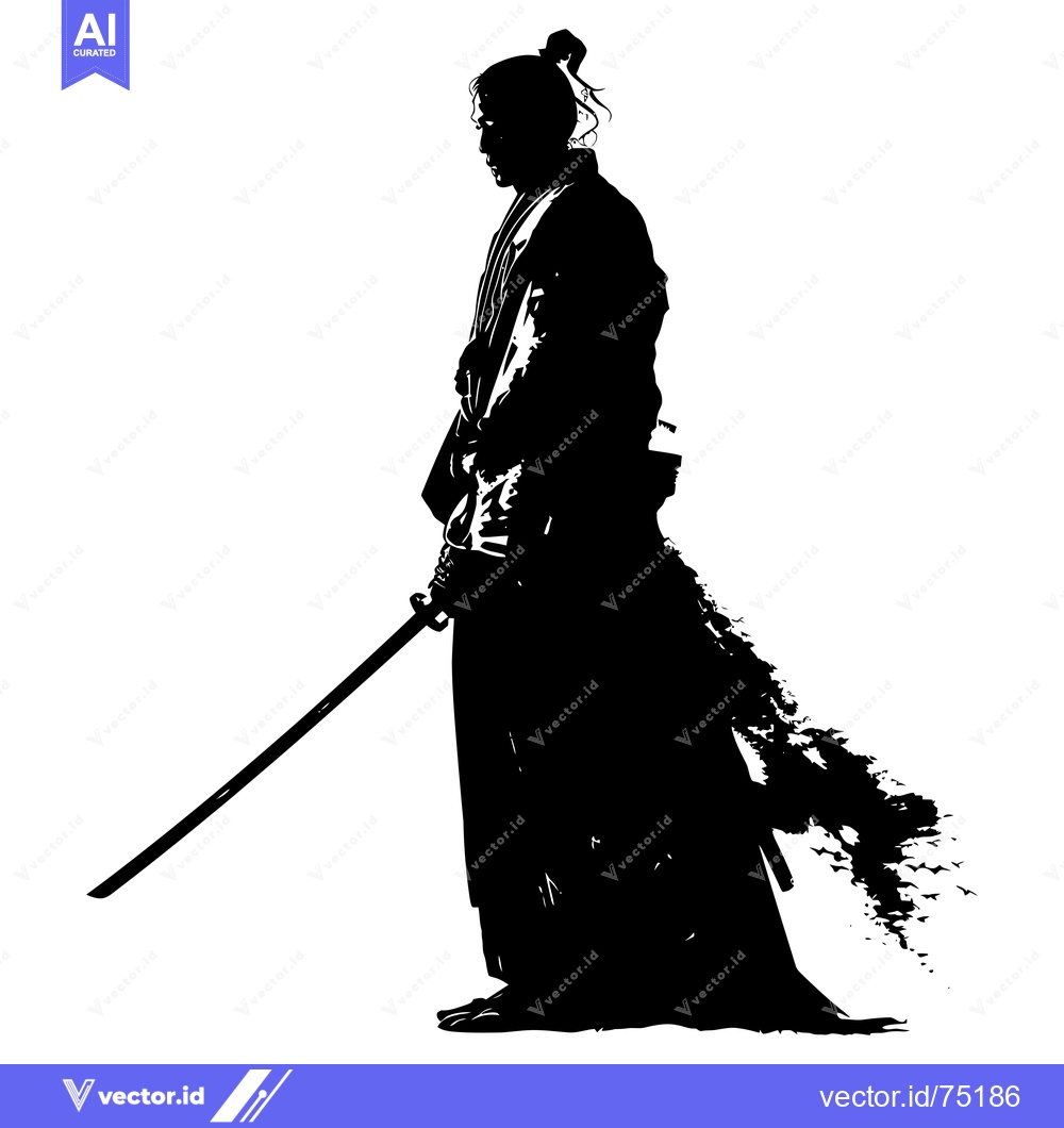 Premium Vector of Silhouette of a Samurai with a Katana Sword