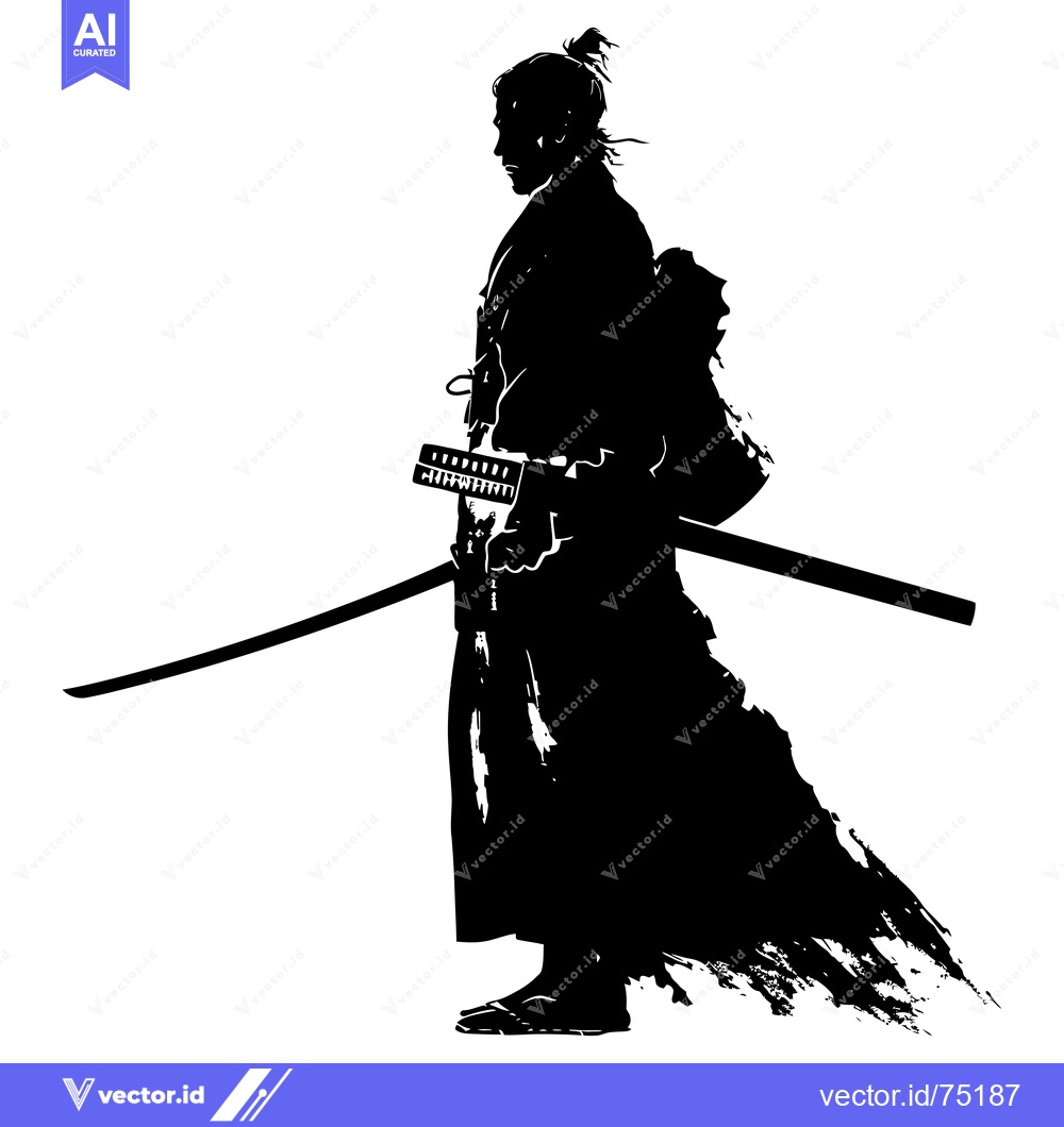 Premium Vector dari Silhouette of a Samurai Warrior Holding a Katana Sword