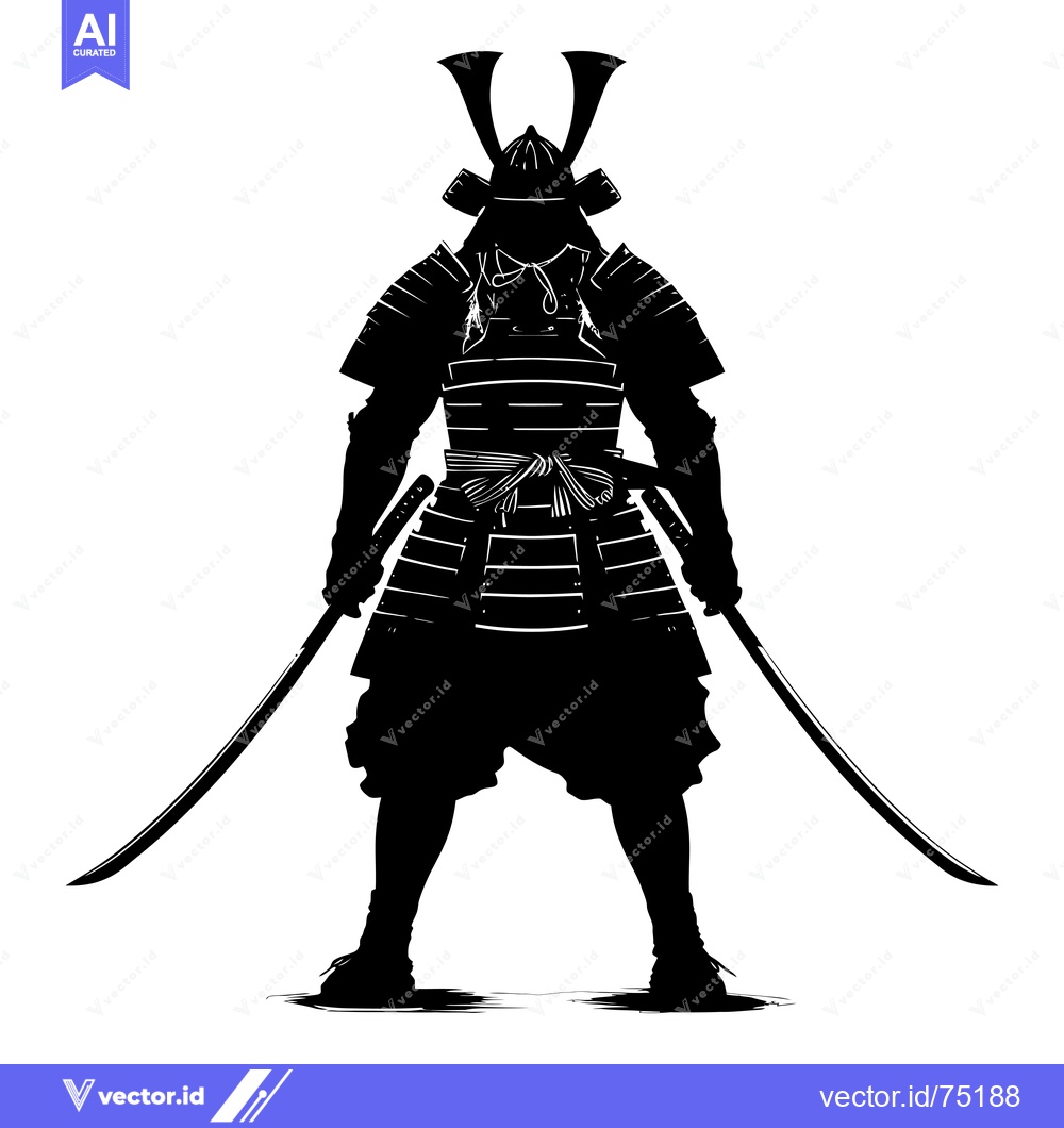 Premium Vector of Silhouette of a Samurai Warrior Holding Two Swords